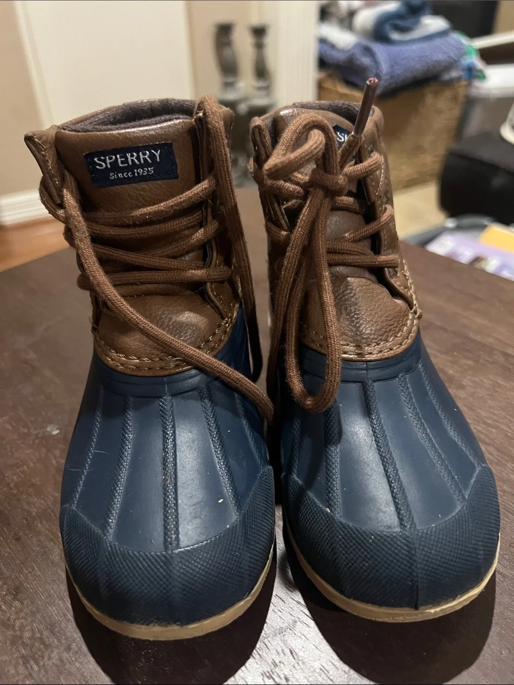 Sperry Navy and Brown Lace-Up Duck Boots
